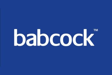 Babcock logo, white text on blue background