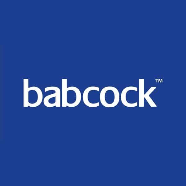 Babcock logo, white text on blue background