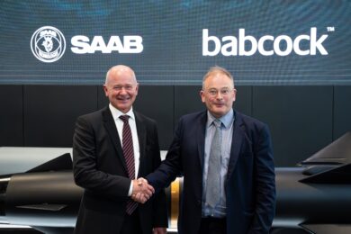 Left to right - Micael Johansson, President and CEO of Saab, with David Lockwood, Babcock CEO