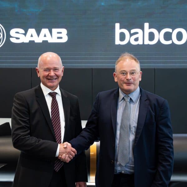 Left to right - Micael Johansson, President and CEO of Saab, with David Lockwood, Babcock CEO