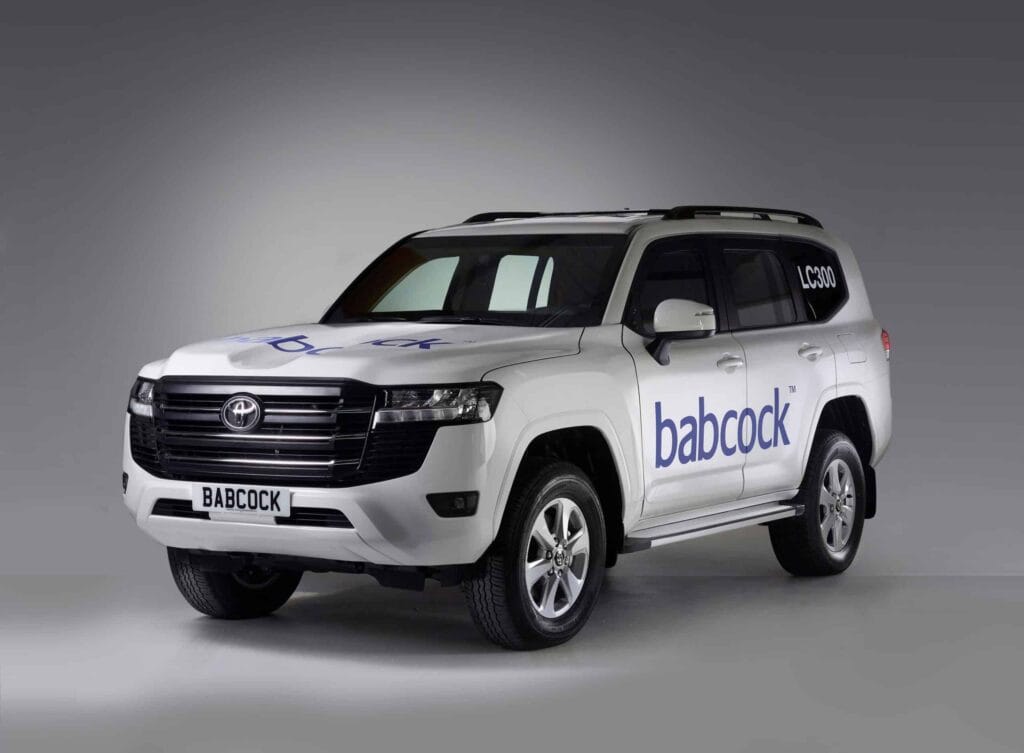 |White Babcock armoured Toyota Land Cruiser 300