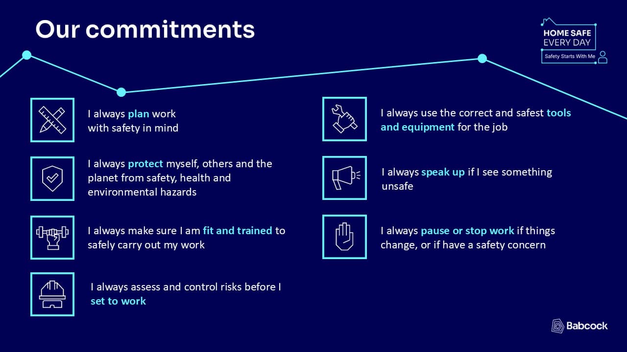 Babcock Home-Safe Commitments Babcock seven health and safety commitments diagram infographic