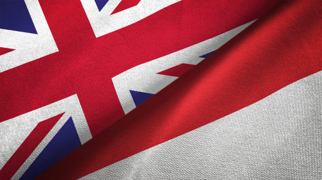 The image shows parts of both the UK and Indonesian flags.